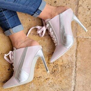 Women Baby Pink Low Cut Pontied‎ Toe Booties